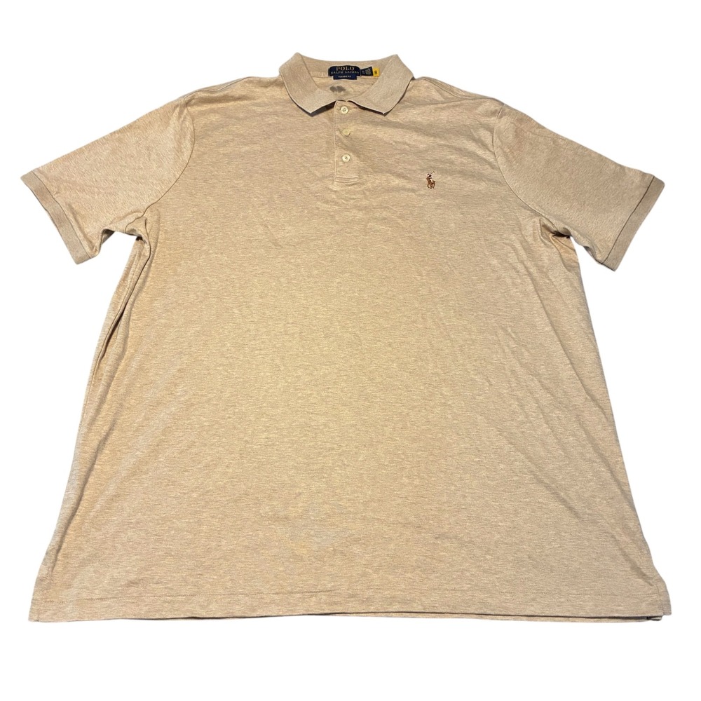 Polo Ralph Lauren Mens Tan Polo Shirt Classic Fit Heathered Jersey XL